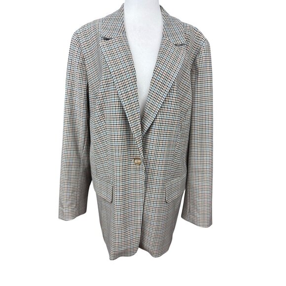 NEW LOFT 16 Plaid Check Blazer Jacket Brown Blue Single Button Lined Workwear - Picture 4 of 16
